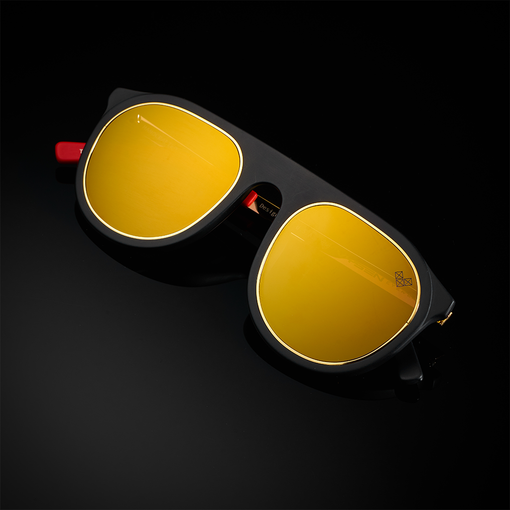 TROY ARMAZON NEGRO MATE LENTES DORADOS