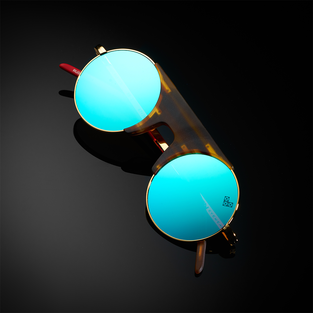 RUBY ARMAZON DORADO LENTES AZUL ESPEJADOS