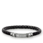 Brazalete de cuero negro de Baño de Rodio
