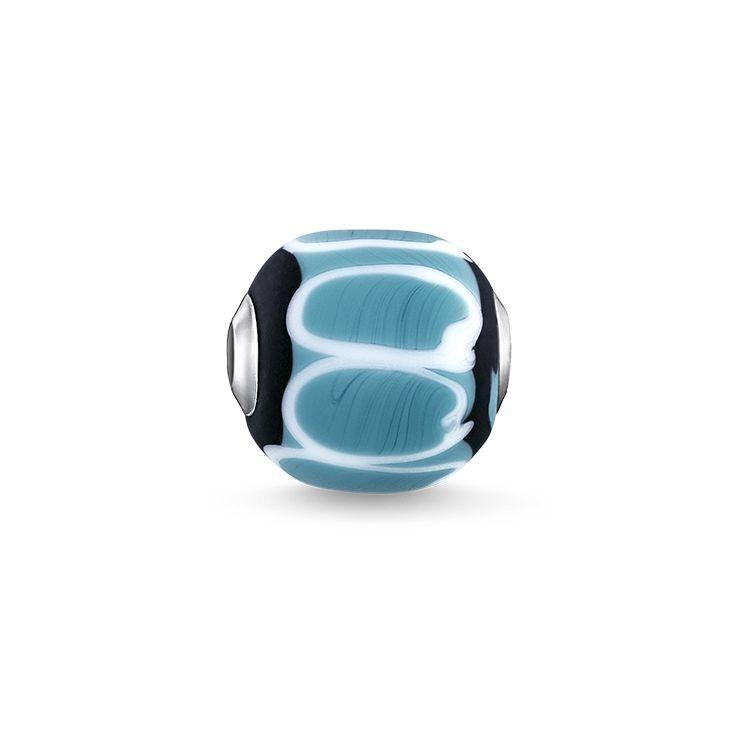 K0255-017-17-bead-de-vidrio-turquesa-blanco-y-negro-de-plata