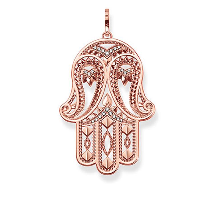 Dije de Paisley- Mano de Fátima de oro rosa