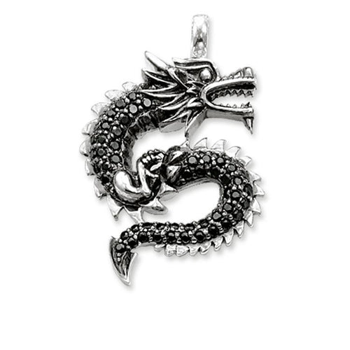 Dije de Dragón de Pavé Negro de Plata