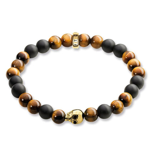 Pulsera de calavera café de Baño de oro