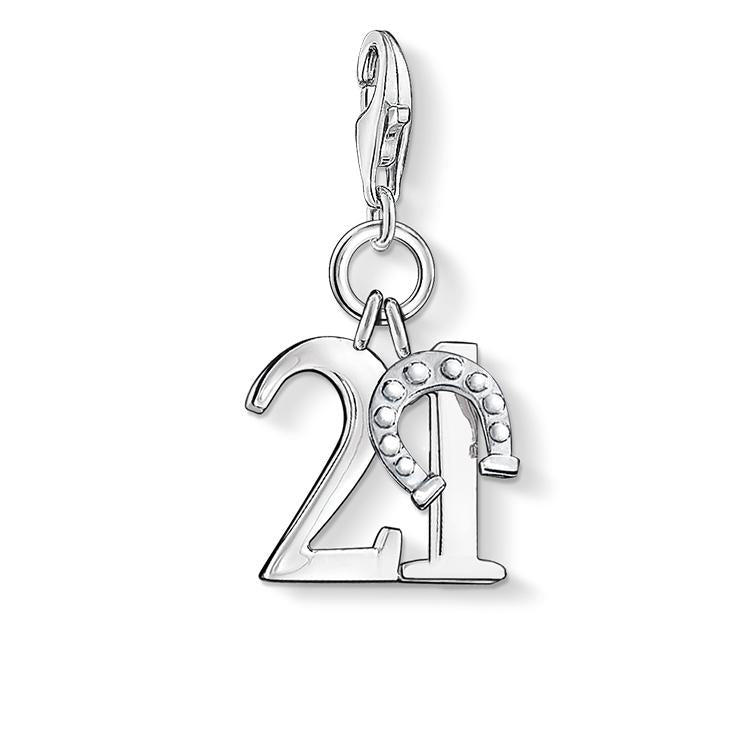 Charm de número de la suerte 21 de Plata