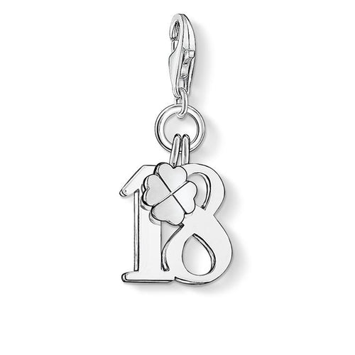 Charm de Número de la suerte 18 de Plata