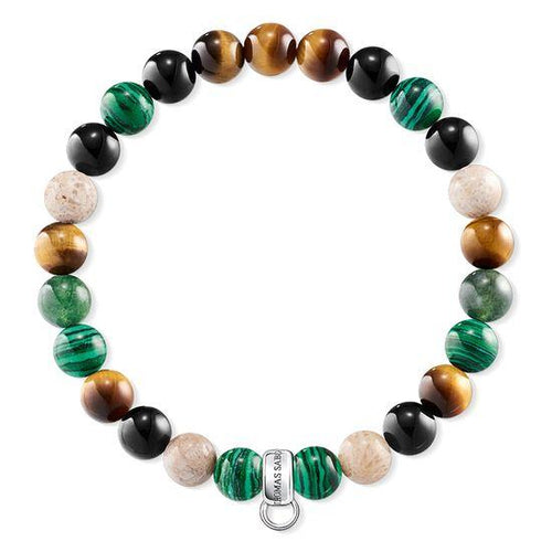 Pulsera de Marrón, Verde, Blanco de Plata